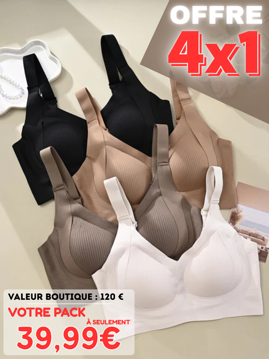 OFFRE 4x1 – Lot de 4 soutiens-gorge SECONDE PEAU – confort absolu, sans armatures ni coutures, avec un maintien naturel